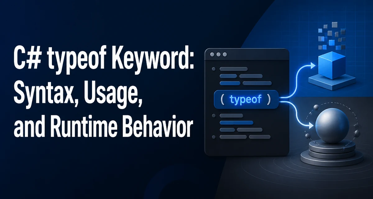 Illustration of the C# typeof keyword showing a compile-time type reference versus a runtime object type.