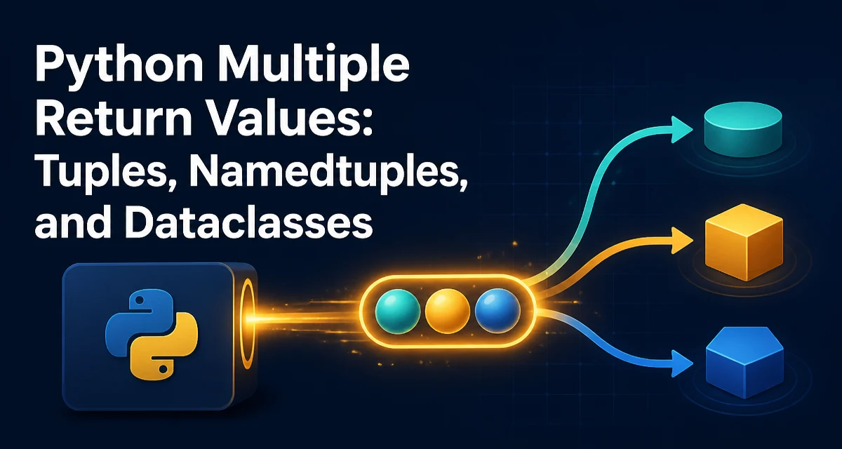 Illustration of a Python function returning multiple values, shown as a tuple being unpacked into separate variables.