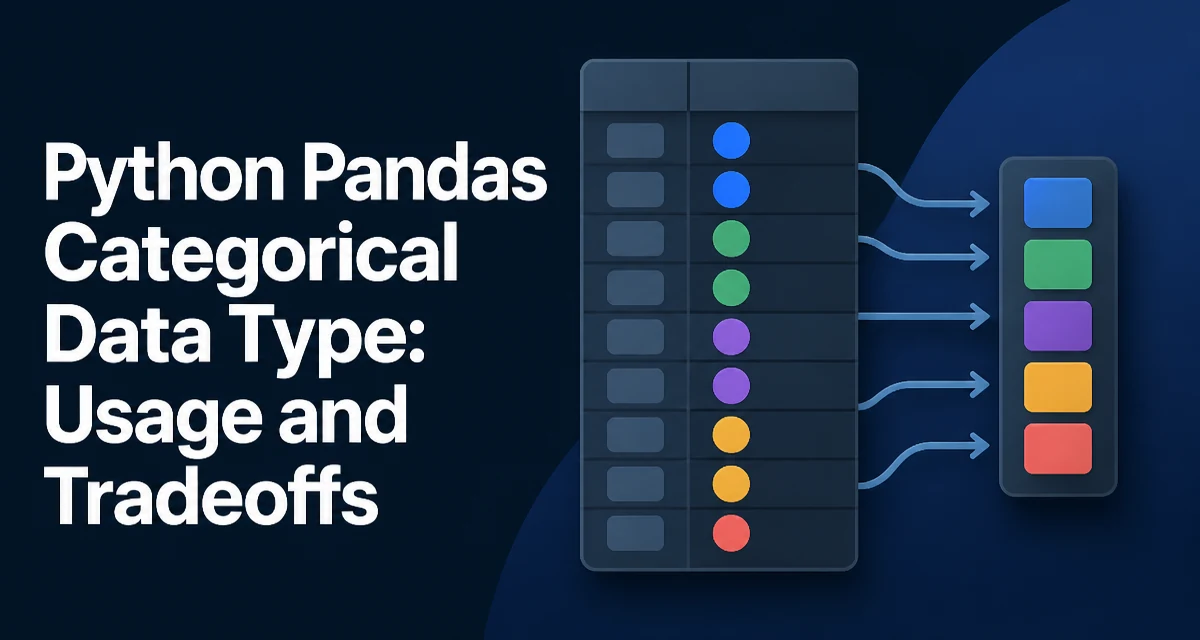 A pandas categorical data type illustration showing a column with repeated values mapped to a compact set of categories.