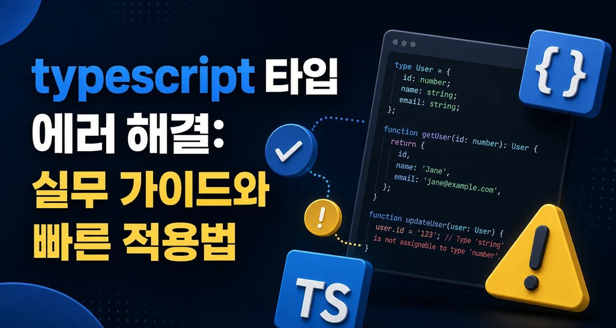타입스크립트 타입 에러 해결을 설명하는 기술 블로그용 썸네일 이미지